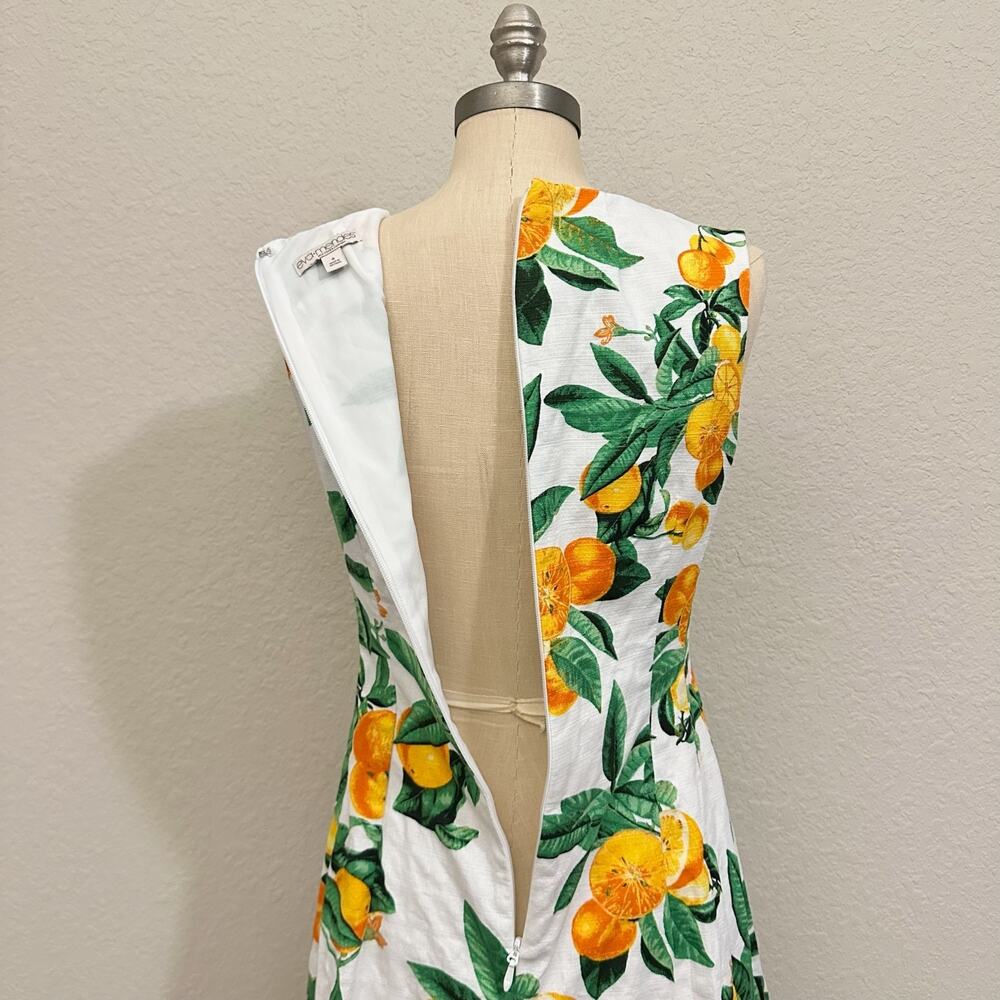 EVA MENDES Mini Dress Orange Citrus Fruit Print Sleeveless Stretch - Picture 5 of 13